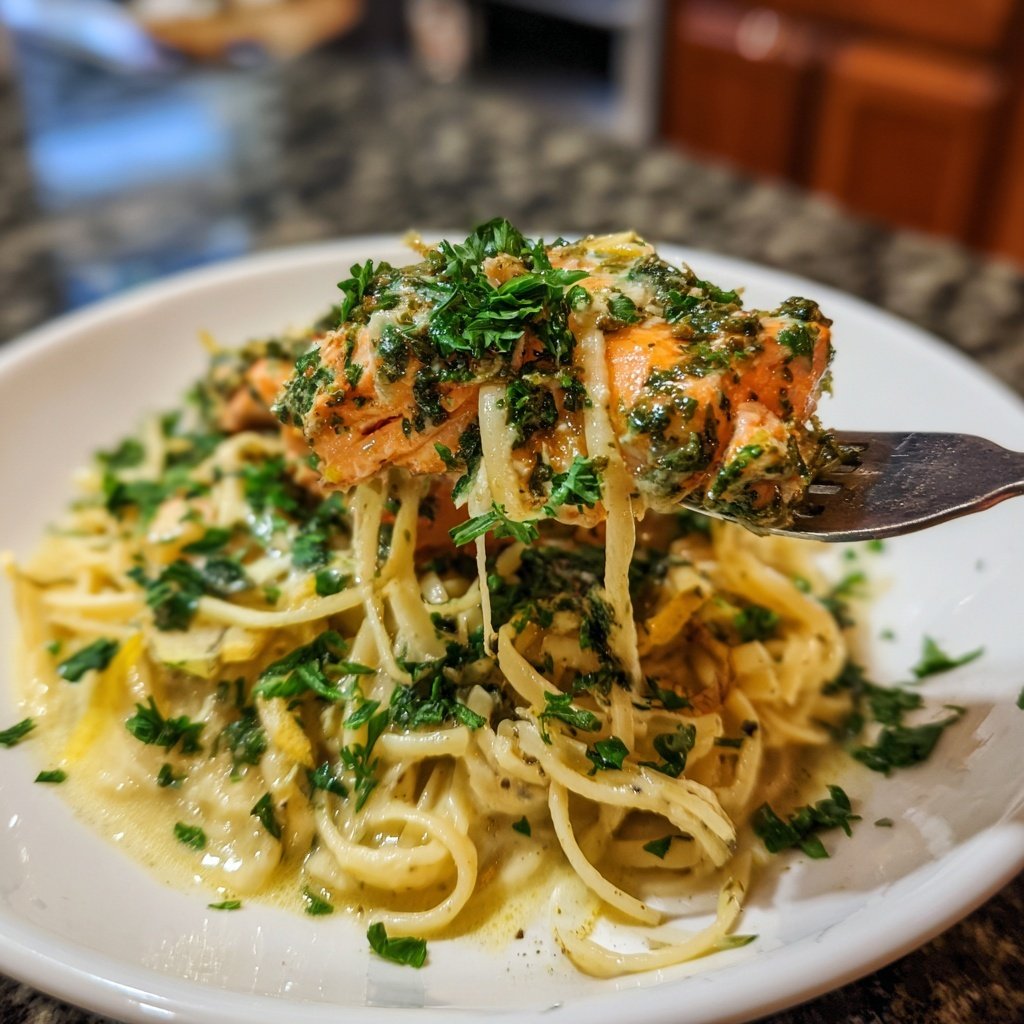 Herbed Salmon and Creamy Pasta